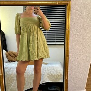 Abercrombie & Fitch Green Puff Sleeve Mini Babydoll Dress- Size Small